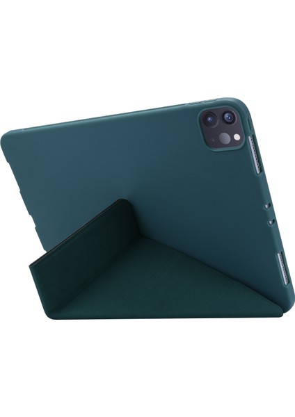 iPad Pro 11 (2024) Origami Standı Pu Deri Otomatik Uyku uyandırma Gece Yarısı i ile Silikon Tablet Kılıfı (Yurt Dışından)