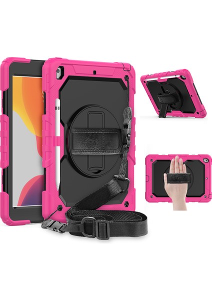 iPad 10.2 (2020 2019) 360° Dönebilen Tekme Standı Pc Silikon El Askısı Omuz Askılı Koruyucu Tablet Kılıfı (Yurt Dışından)