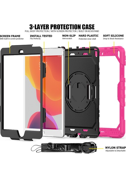 iPad 10.2 (2020 2019) 360° Dönebilen Tekme Standı Pc Silikon El Askısı Omuz Askılı Koruyucu Tablet Kılıfı (Yurt Dışından) fırsatları