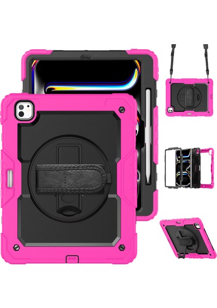 iPad Pro 13 (2024) Stand Case Pc Silikon Ekran Filmi omuz Askısı Tablet Kılıfı (Yurt Dışından)