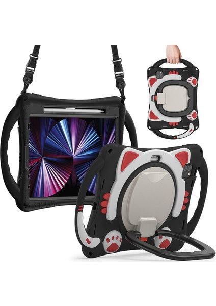 iPad Air 11 (2024) Pc Silikon Omuz Askılı Standı Tablet Kılıfı (Yurt Dışından)