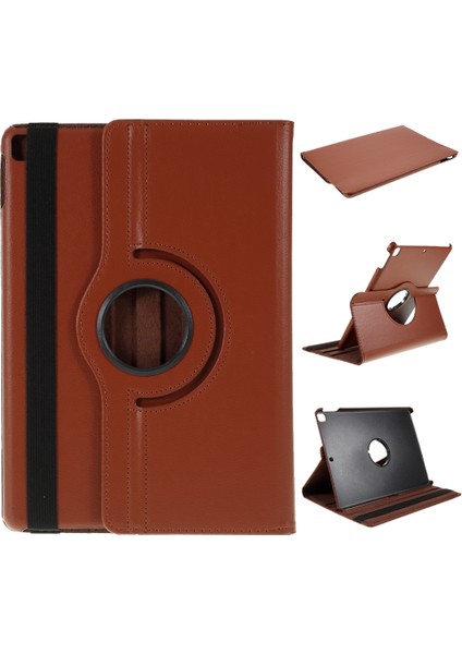 iPad 10.2 (2019 2020 2021) 360 Döner Standlı Deri Litchi Tahıl Tablet Kılıfı (Yurt Dışından)