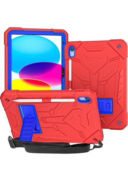 iPad 10.9 (2022) Koruyucu Düz ​​renk Silikon Pc Tekme Standı Kalem Tutucu omuz Askılı Tablet Kılıfı (Yurt Dışından)