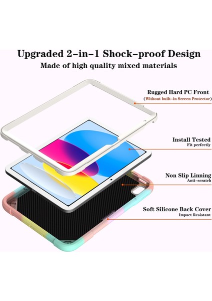 iPad 10.9 (2022) Stand Case Pc Silikon yi Önleyici Omuz Askılı Tablet Kılıfı (Yurt Dışından)