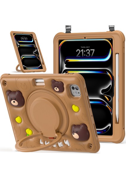 iPad Pro 11 (2024) Omuz Askılı Pc Silikon Tpu Karikatür Ayı Tablet Kılıfı (Yurt Dışından) modelleri