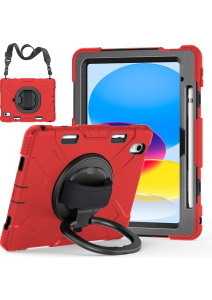 iPad 10.9 (2022) Pc Silikon Sağlam Tekme Standı Omuz Askılı kalem Tutucu Tablet Kılıfı (Yurt Dışından)