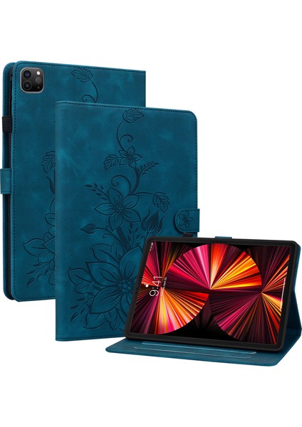 iPad Pro 11 Inç (2018 2020 2021 2022) AIR 11 (2024) Zambak Çiçeği Tamlı Stand Tablet Kılıfı (Yurt Dışından)