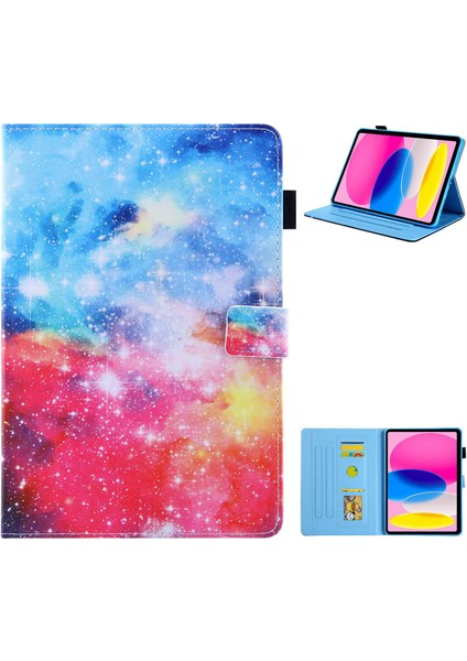iPad 10.9 (2022) IPAD 10. Nesil Desen Baskı Standı Çapraz Doku Pu Deri Kart Tutucu Kalem Döngü Tutucu Tablet Kılıfı (Yurt Dışından)