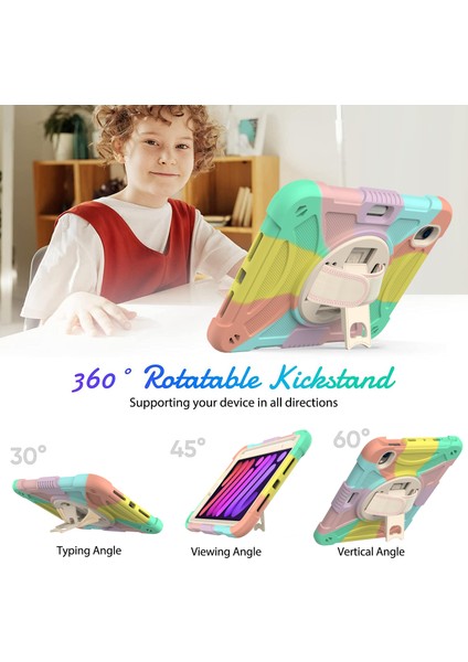iPad Mini (2021) Silikon Pc Koruyucu Döner Tekme Standı Kalem Tutuculu Çok Tablet Kılıfı (Yurt Dışından)