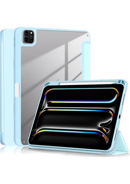 iPad Pro 11 (2024) Pu Deri Üç Katlı Stand Geri Temizle Otomatik Uyandırma uyku Tablet Kılıfı (Yurt Dışından)