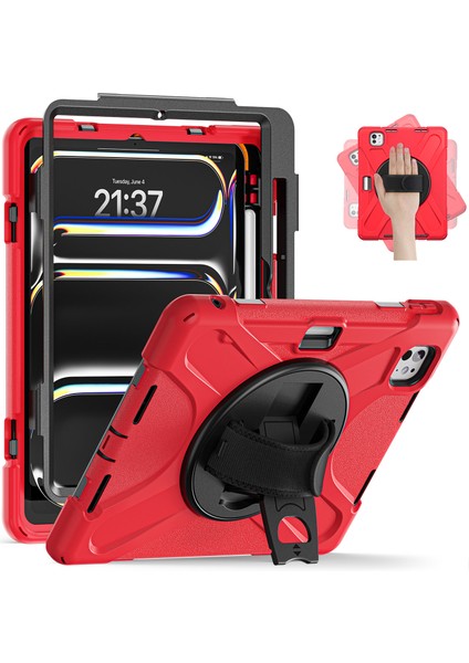 iPad Pro 11 (2024) 360 Derece Döner El Kayışı Tpu Pc Silikon Standı Tablet Kılıfı (Yurt Dışından)