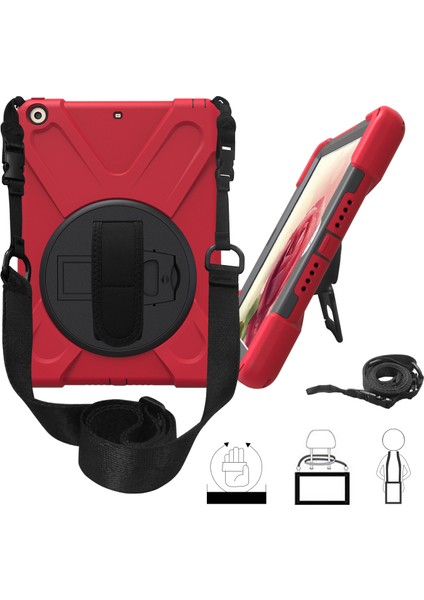 iPad 9.7 (2018 2017) X Shape 360 ​​derece Dönebilen Pc Tpu Combo Standı Omuz Askılı Koruyucu Tablet Kılıfı (Yurt Dışından)