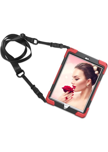iPad 9.7 (2018 2017) X Shape 360 ​​derece Dönebilen Pc Tpu Combo Standı Omuz Askılı Koruyucu Tablet Kılıfı (Yurt Dışından)