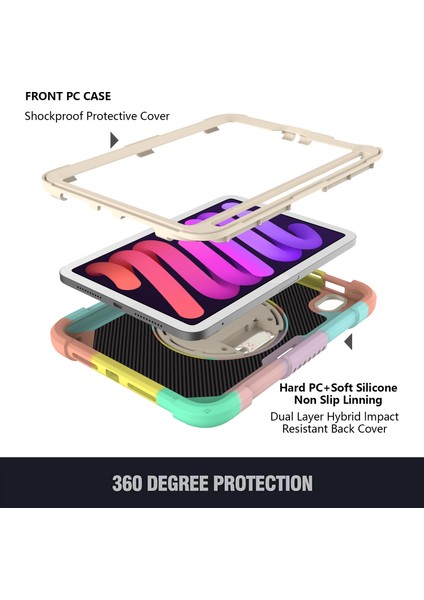 iPad Mini (2021) Silikon Pc Koruyucu Döner Tekme Standı Kalem Tutuculu Çok Tablet Kılıfı (Yurt Dışından)