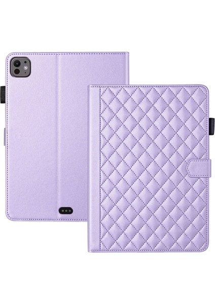 iPad Pro 13 (2024) Kart Tutucu Eşkenar Dörtgen Izgara Pu Deri Standı Tablet Kılıfı (Yurt Dışından)