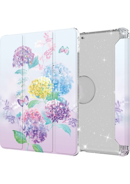 Desen Baskı Üç Katlı Stand Pu Deri Tpu Arka Panel iPad 10.2 (2019 2020 2021) ÇIÇEK RENKLI Tablet Kılıfı (Yurt Dışından)