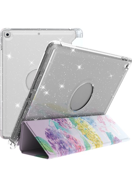 Desen Baskı Üç Katlı Stand Pu Deri Tpu Arka Panel iPad 10.2 (2019 2020 2021) ÇIÇEK RENKLI Tablet Kılıfı (Yurt Dışından)