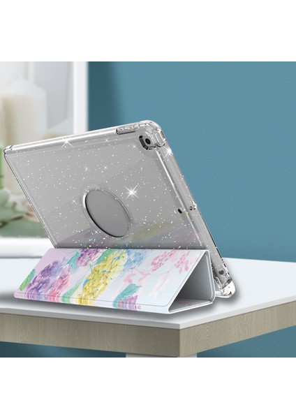 Desen Baskı Üç Katlı Stand Pu Deri Tpu Arka Panel iPad 10.2 (2019 2020 2021) ÇIÇEK RENKLI Tablet Kılıfı (Yurt Dışından)
