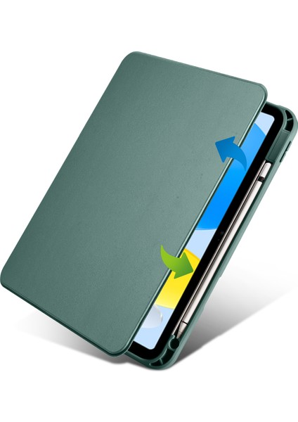 iPad 10.9 (2022) Pu Deri Akrilik Döner Tekme Standı Kalem Tutucu Tablet Kılıfı (Yurt Dışından)