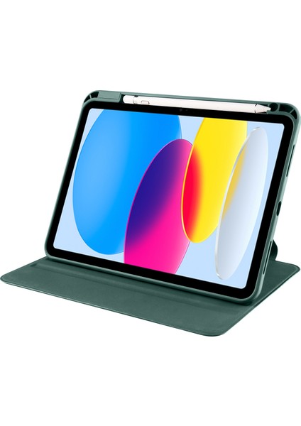 iPad 10.9 (2022) Pu Deri Akrilik Döner Tekme Standı Kalem Tutucu Tablet Kılıfı (Yurt Dışından)