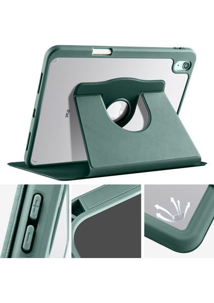 iPad 10.9 (2022) Pu Deri Akrilik Döner Tekme Standı Kalem Tutucu Tablet Kılıfı (Yurt Dışından)