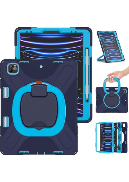 Manyetik Emilmiş Kalem Yuvası Tamlı Hibrit 360° Dönebilen Tekme Standlı iPad Pro 12 9 Inç Lacivert Tablet Kılıfı (Yurt Dışından)