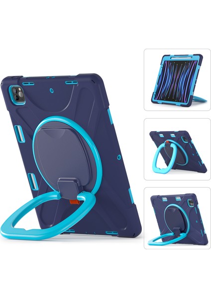 Manyetik Emilmiş Kalem Yuvası Tamlı Hibrit 360° Dönebilen Tekme Standlı iPad Pro 12 9 Inç Lacivert Tablet Kılıfı (Yurt Dışından)