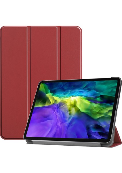 iPad Pro 11 Inç (2022 2021 2020 2018) Otomatik Uyku uyandırma Özellikli Pu Deri Sağlam Üç Katlı Stand Sert Arka Şarap sı Tablet Kılıfı (Yurt Dışından)