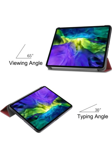 iPad Pro 11 Inç (2022 2021 2020 2018) Otomatik Uyku uyandırma Özellikli Pu Deri Sağlam Üç Katlı Stand Sert Arka Şarap sı Tablet Kılıfı (Yurt Dışından)