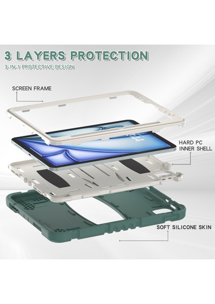 iPad Air 11 (2024) Stand Case Pc Silikon yi Önleyici Zümrüt i Tablet Kılıfı (Yurt Dışından)