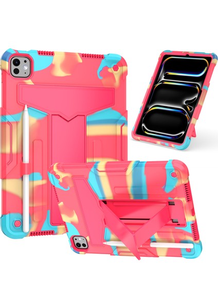 iPad Pro 11 (2024) Pc Silikon T Şekilli stand Camo Rose Tablet Kılıfı (Yurt Dışından)