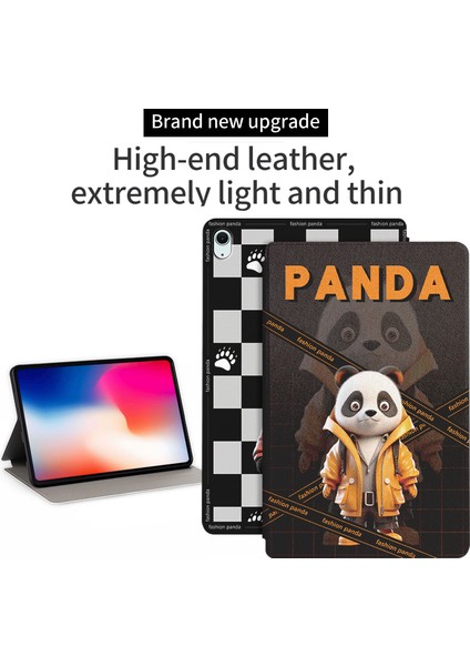 iPad Air 11 (2024) IPAD Air (2022 2020) Panda Desen Standı Deri Çerçeve Panda Tablet Kılıfı (Yurt Dışından)