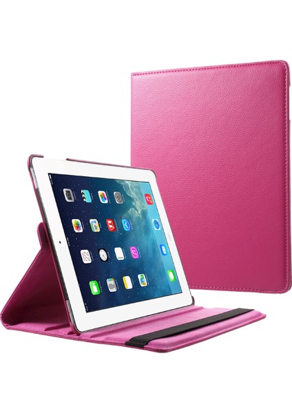 Litchi Cilt Pu Deri 360 Derece Döner Standı Folio iPad 4 3 2 Rose Elastik Bantlı Tablet Kılıfı (Yurt Dışından)