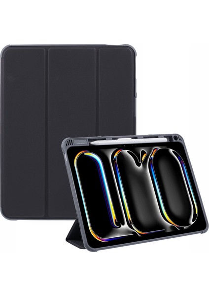 iPad Pro 11 (2024) Kalem Tutuculu Akıllı Deri Üç Katlı Stand Tablet Kılıfı (Yurt Dışından)