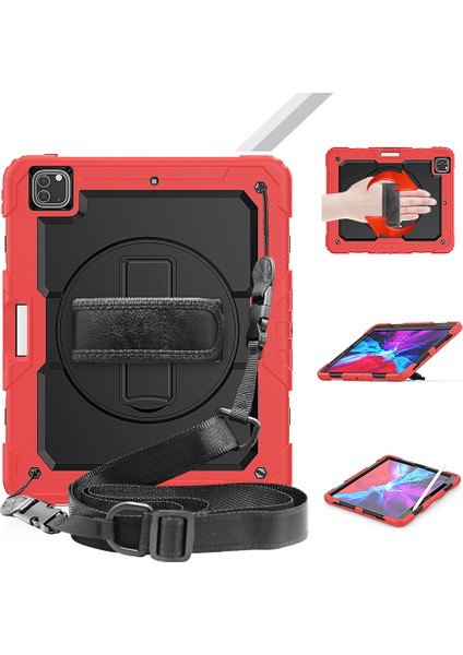 iPad Pro 12.9 360°DÖNEBILEN Tekme Standı Pc Silikon El Kayışı Omuz Askılı Koruyucu Tablet Kılıfı (Yurt Dışından)
