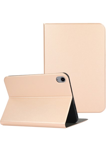 Çizilmez Düz Renk Pu Deri Koruyucu Folyo Apple iPad Mini (2021) MINI 6 Gold Tablet Kılıfı (Yurt Dışından)
