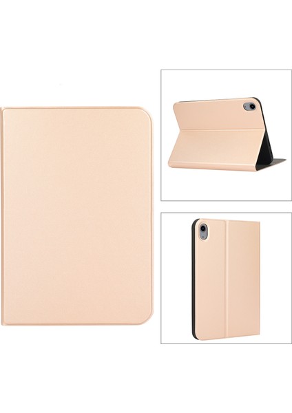 Çizilmez Düz Renk Pu Deri Koruyucu Folyo Apple iPad Mini (2021) MINI 6 Gold Tablet Kılıfı (Yurt Dışından)