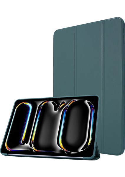 iPad Pro 13 (2024) Üç Katlı Standlı Deri Silikon Gece Yarısı i Tablet Kılıfı (Yurt Dışından)