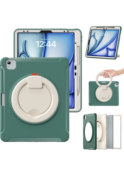 iPad Air 13 (2024) El Kavrama Tekme Standı Pc Tpu Kalem Yuvası ile Zümrüt i Tablet Kılıfı (Yurt Dışından)
