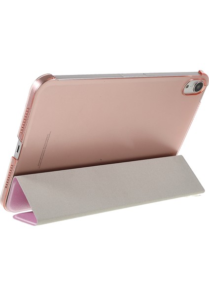 Darbeye Dayanıklı Tablet Kılıfı Ipek Doku Düşme Önleyici Darbeye Dayanıklı Üç Katlı Stand Pu Deri + Pc Tablet Kılıfı Apple iPad Mini (2021) -Pembe (Yurt Dışından)