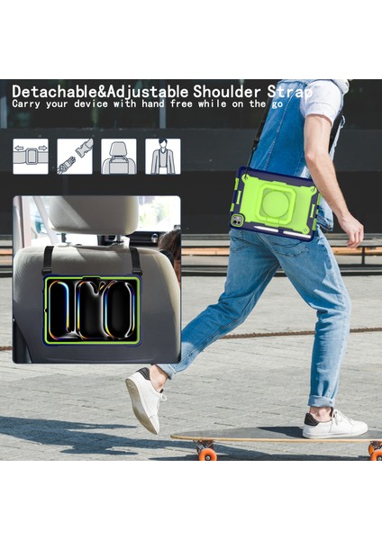 iPad Pro 11 (2024) Döner Tekme Standı Pc Omuz Askılı Silikon Lacivert Tablet Kılıfı (Yurt Dışından)