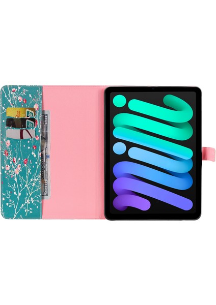 Otomatik Uyandırma uyku Fonksiyonlu Desen Baskı Serisi 2 iPad Mini (2021) Desen Baskılı Deri Cüzdan Standlı Kayısı Ağacı Tablet Kılıfı (Yurt Dışından) fırsatları