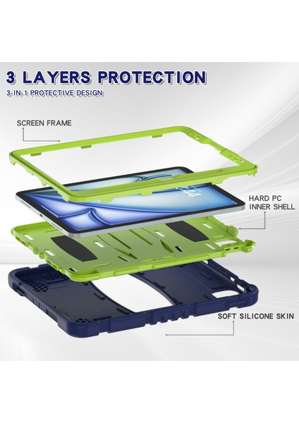 iPad Air 11 (2024) Stand Case Pc Silikon yi Önleyici Lacivert Kireç Tablet Kılıfı (Yurt Dışından)