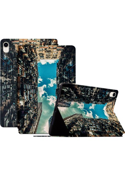 iPad Mini (2021) Stand Desenli Baskı Pu Deri Koruyucu City Of Sky Tablet Kılıfı (Yurt Dışından)