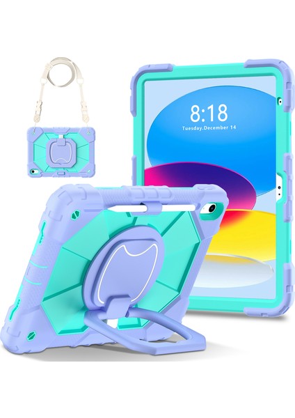 iPad 10.9 (2022) Kontrast Renk Silikon Pc Stand Düşmeyi Önleyici Nane i Tablet Kılıfı (Yurt Dışından)