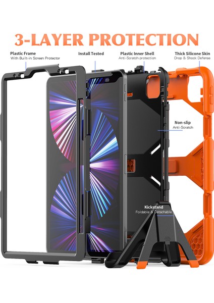 iPad Pro 11 (2022 2021 2020 2018)KORUYUCU Düşmeyi Önleyici Pc Silikon Çizilmeye Dayanıklı Standı Turuncu Tablet Kılıfı (Yurt Dışından) modelleri