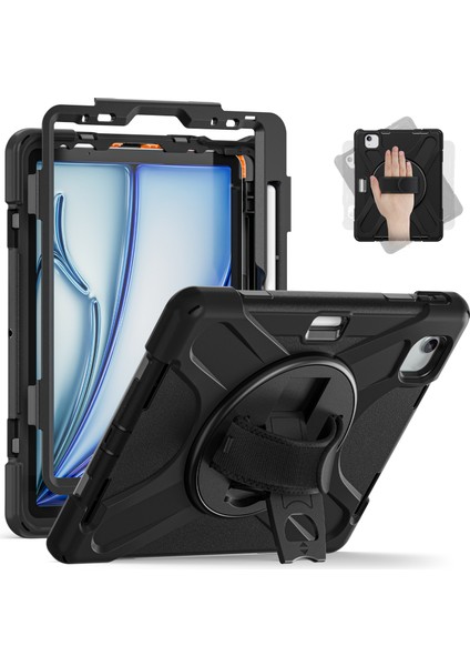 iPad Air 11 (2024) Döner El Kayışı Standı Tpu Pc Silikon Tablet Kılıfı (Yurt Dışından)
