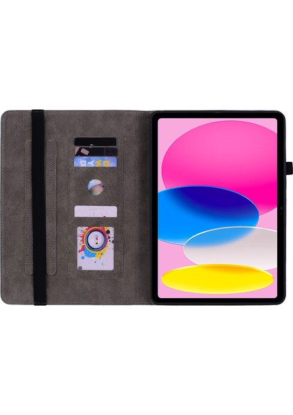 iPad 10.9 (2022) Pu Deri Standlı Baskılı Kart Tutucu Tablet Kılıfı (Yurt Dışından)