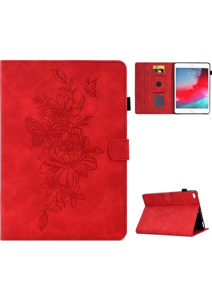 iPad Mini 2 3 4 mini (2019) Deri Çiçek Desenli Baskılı Dikiş Kart Tutucu Standı ile Tablet Kılıfı (Yurt Dışından)