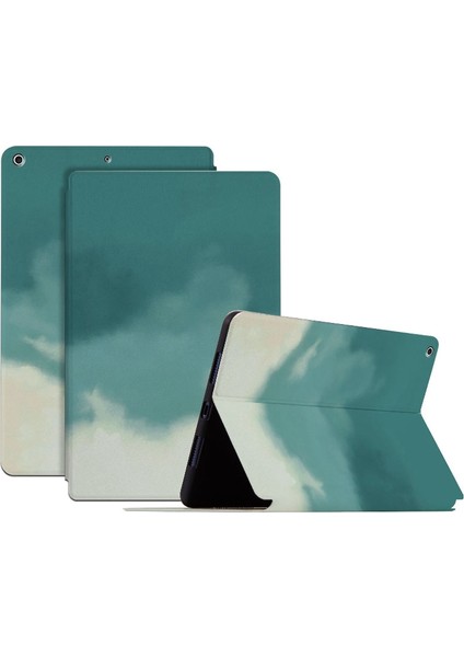 iPad 10.2 (2019 2020 2021) Suluboya Desenli Stand Pu Deri Otomatik Uyandırma uyku Tablet Kılıfı (Yurt Dışından)